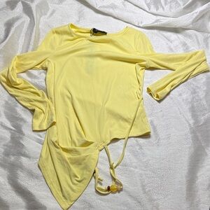 Cider Yellow Long-Sleeve Women's Top with Drawstring Detail size XS